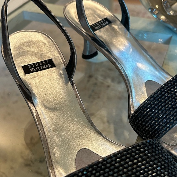 Stuart Weitzman Navy Beaded Slingback Heels~Size 7 - Picture 8 of 11